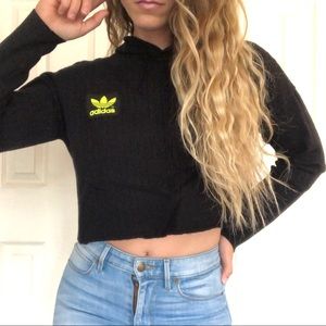 Adidas Neon Green reworked crop pullover hoodie
